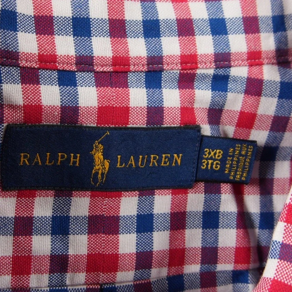 Ralph Lauren Gingham Check Short Sleeve Men Shirt 3XB Red White Blue Ivy Prep